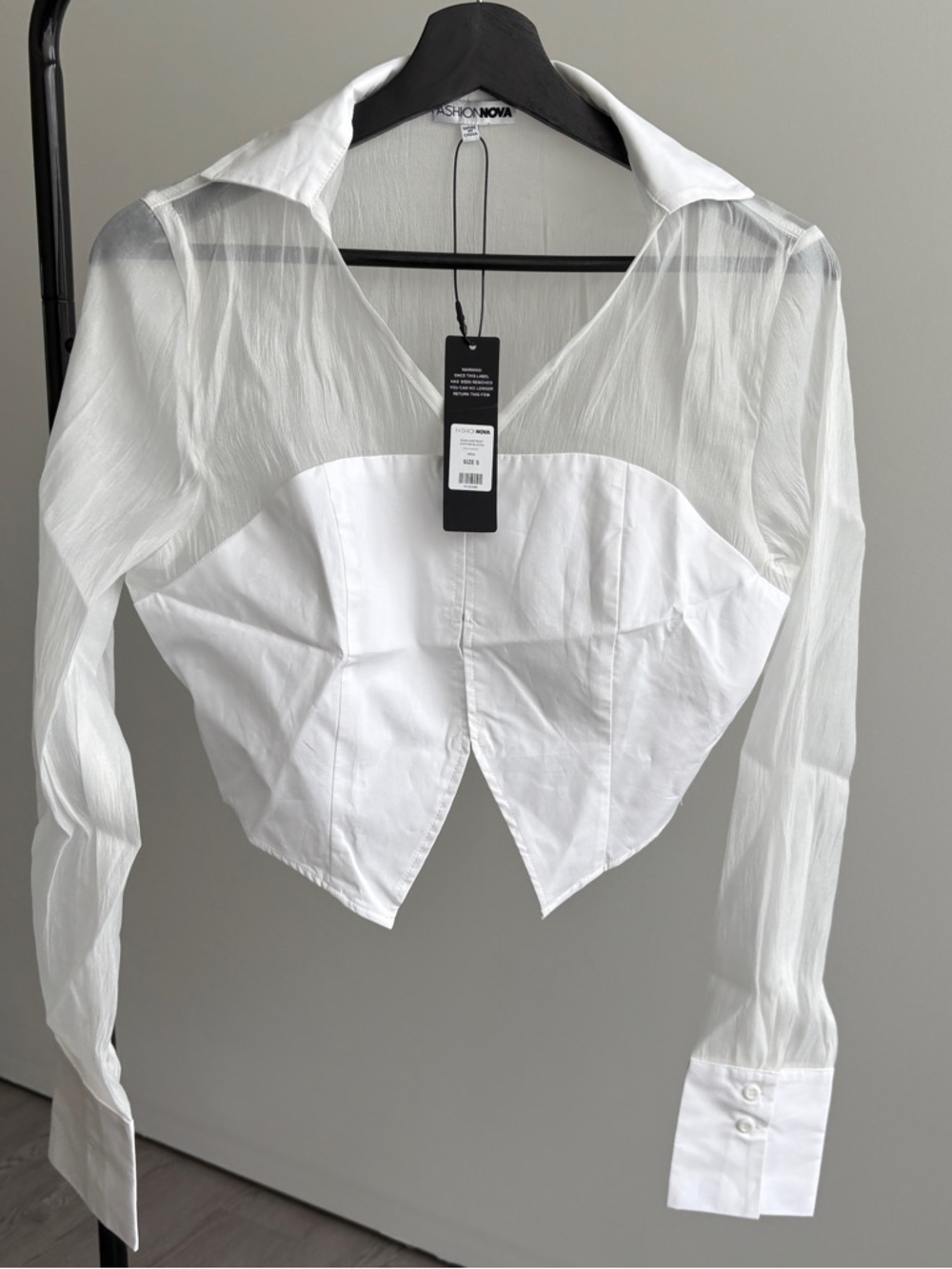 Fashion Nova White Sheer Cropped Button-Down Shirt